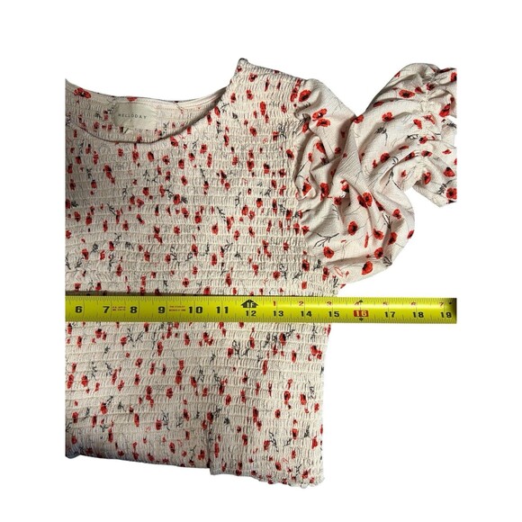 Melloday White Red Floral Peplum Blouse Short Top L Y2K Fairy Vacation Boho - Picture 6 of 9